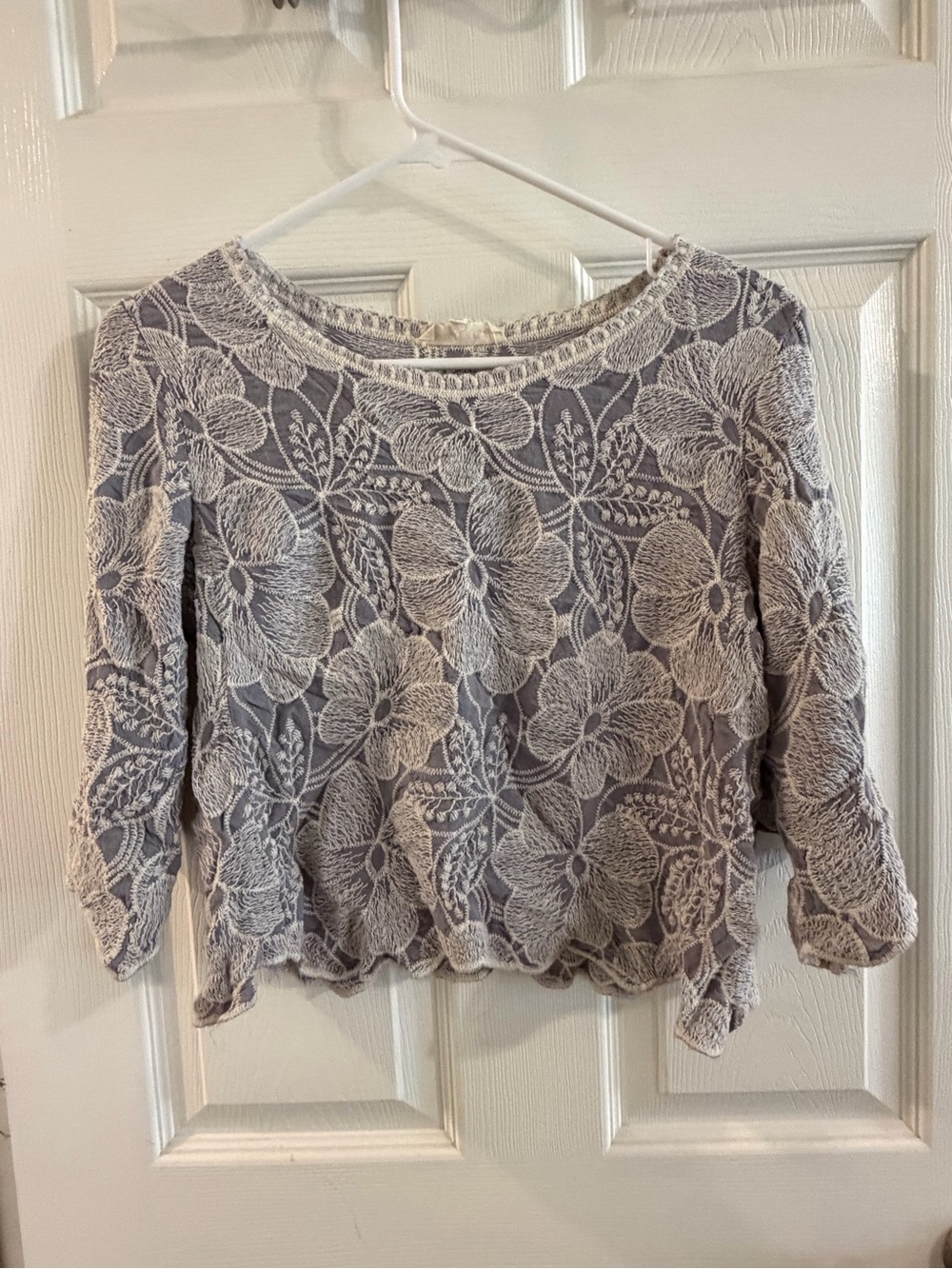 Solitaire Lace Overlay Boatneck Top - Gray & Cream